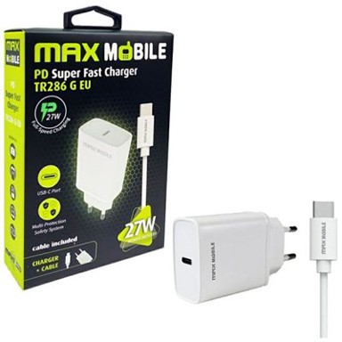 MAXMOBILE Kućni punjač SET 2u1 TR-286, USB-C + kabel, PD 27W, bijeli