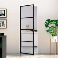 Unutarnja vrata crna, kaljeno staklo i aluminij, Slim, 76 × 201,5 cm
