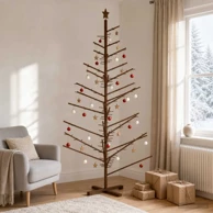 Drveno božićno drvce od bambusa i borovine, 210 cm, Ø 124 cm, tamno smeđe