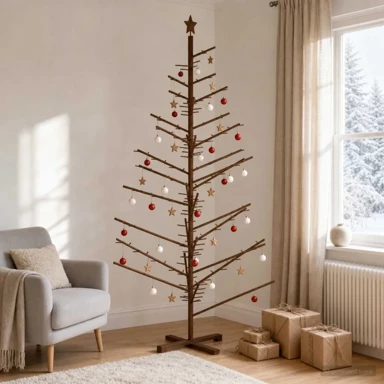 Drveno božićno drvce od bambusa i borovine, 210 cm, Ø 124 cm, tamno smeđe