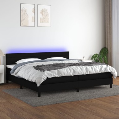 Krevet box spring s madracem LED crni 200x200 cm od tkanine