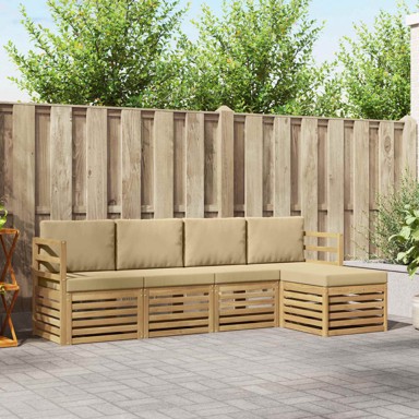 Set vanjskih sofa s jastukom 5 kom, bijela i bež, poliester