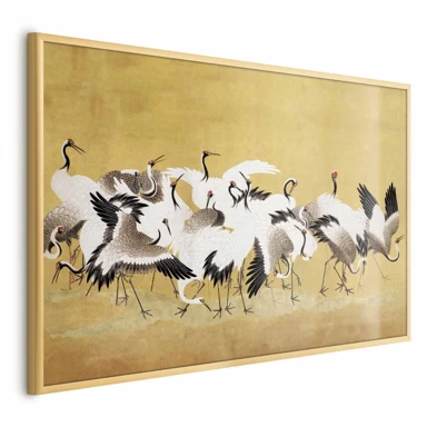 Plakat Japanski ždralovi, 42x29.7 cm, zlatni okvir