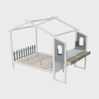 Dječji krevet, u obliku kuće, s radnim stolom i ladicama