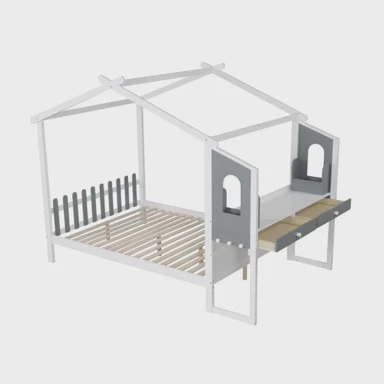 Dječji krevet, u obliku kuće, s radnim stolom i ladicama