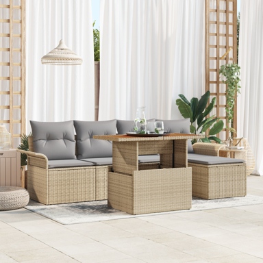6-dijelni vrtni set sofa s jastučićima, poli-ratan, bež