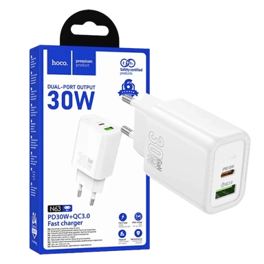 HOCO. Punjač kućni N63 Gentle 59474, brzi, PD30W + QC3.0