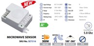 Mikrovalni senzor pokreta, IP20, 180°/360°