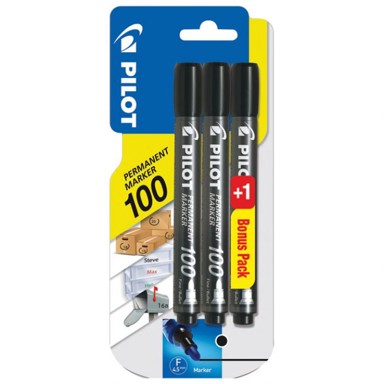 PILOT Permanentni marker, SCA-100, okrugli vrh, 1 mm, blister, 2+1 gratis, crna