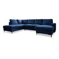 MIUFORM Tamno plava sklopiva kutna garnitura od samta (s lijevim kutom) Lofty Lilly, 303x197x84 cm
