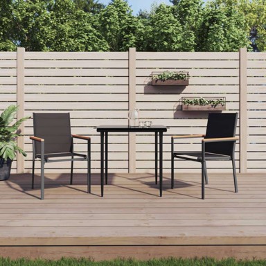 3 dijelni vrtni blagovaonski set crni od tekstilena i čelika, dužina stola 80 cm 2