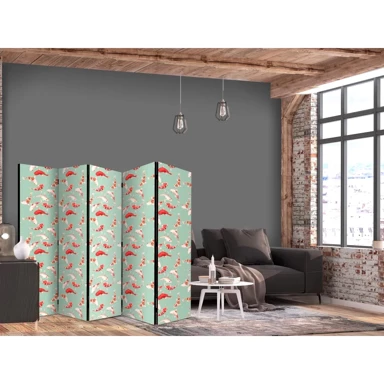 Paravan Ribe i japanski uzorak, koi ribe u narančasto-krem tonovima na zeleno-mentol podlozi s orijentalnim uzorkom, 225x172 cm, jednostrani