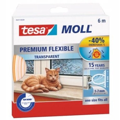 TESA Samoljepljiva silikonska brtva za vrata i prozore, 6 m x 9 mm x 7 mm, prozirna
