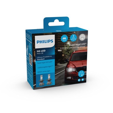 PHILIPS Žarulja Ultinon Pro6000 HL Standard LED H4, 100% legalno, do 220% više svjetla, 5800K