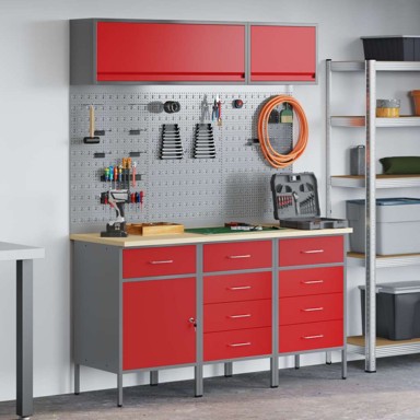 Set radnih ormarića s ladicama i pohranom (set 8 kom), 150 x 55 x 200 cm, crvena