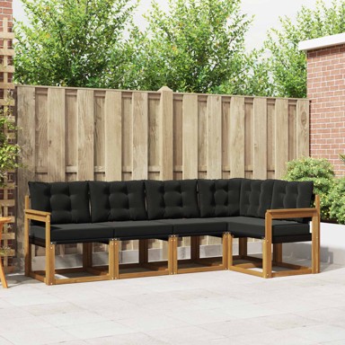 Set vanjskih sofa, 5 kom, s jastucima, prirodna i crna