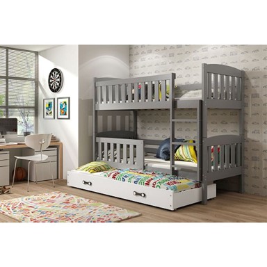 BMS Krevet Kubus na kat za 3 osobe + ladica, 200×90 cm, GRF bijela