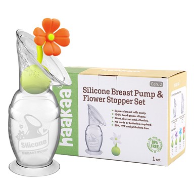 HAAKAA Ručna izdajalica silikon 2. generacije, 100 ml + čep narančasti cvijet