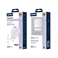 JELLICO Kućni punjač A77, USB-A, Lightning kabel, Quick Charge, 22,5 W, 3 A, bijela, EU blister