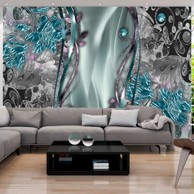 Samoljepljiva foto tapeta Floral Curtain (Turquoise) 245x175