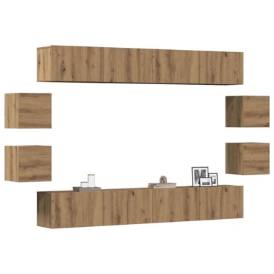 TV zidni ormarić 8-dijelni, 200 cm, hrast artisan, drvo