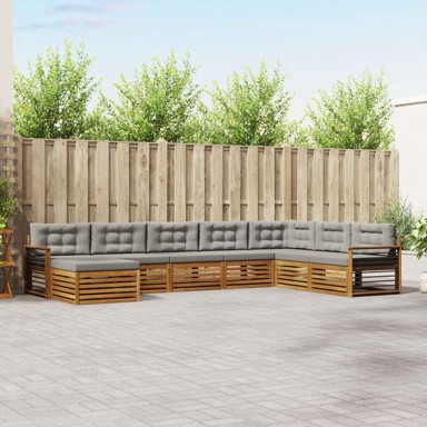 Set sofa, 8 kom, čvrsto drvo akacije, prirodna i svijetlosiva