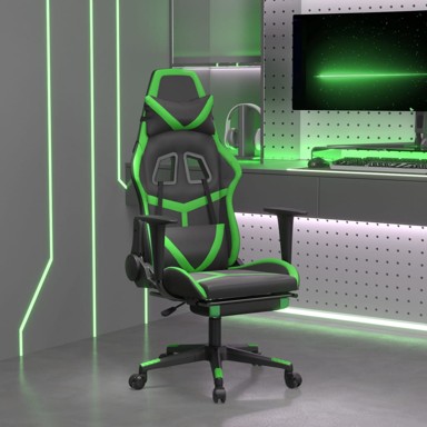Gaming stolica od umjetne kože s osloncem za noge crna i zelena