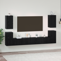 Set TV komoda, s policom, s pohranom, s vratima, 7 kom, drvo, crni hrast, konstruirano drvo