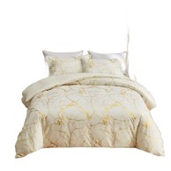 NIKCORP Set Posteljine od mikrovlakana, mekana i udobna s patentnim zatvaračem, 155x220 cm + 2x 80x80 cm, bež sa zlatnim printom