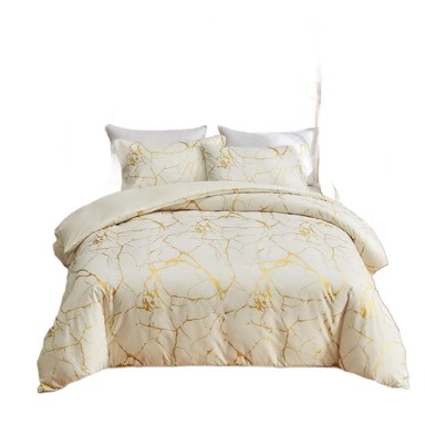 NIKCORP Set Posteljine od mikrovlakana, mekana i udobna s patentnim zatvaračem, 155x220 cm + 2x 80x80 cm, bež sa zlatnim printom