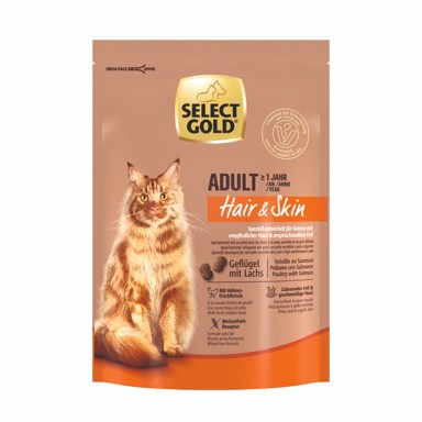 SELECT GOLD Cat Hair&Skin Adult perad s lososom 300 g