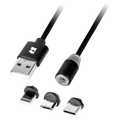 REBEL USB kabel magnetski 2.0 Micro-USB Lightning Type-C 1 m, crni