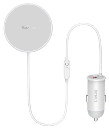 BASEUS Bežični auto držač za punjenje CW01, bijeli, magnetski, USB-A