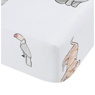 BIANCA Pamučna dječja plahta s gumom za dječji krevetić 70x140 cm, bijela Zoo Animals