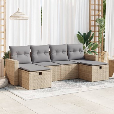 6-dijelni set vrtnih sofa s jastucima bež od poliratana