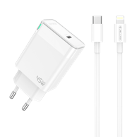 JELLICO Kućni punjač C105, GaN, QC, PD, Type-C, Lightning kabel, 45 W, original, bijela, EU blister