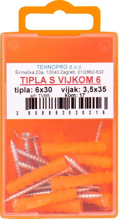 TEHNOPRO Plastična tipla s vijkom FI6 /17