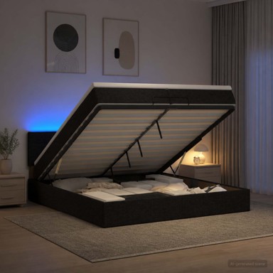 Krevet od pjene s madracem i LED-om 200 x 200 cm, tkanina, crni
