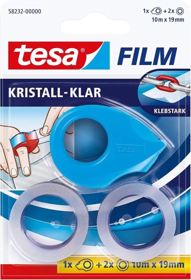 TESA mini dispenzer ljepljive trake s 2 role tesafilm Crystal Clear 10 m x 19 mm