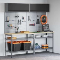 Set radnog stola s ladicama i policom (set 8 kom), 200 x 55 x 200 cm, siva