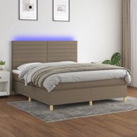 Krevet box spring s madracem LED smeđesivi 160x200 cm tkanina