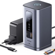 BASEUS USB-C docking stanica 11-u-1, HDMI, DisplayPort, USB-A, USB-C, RJ45, 3.5 mm, PD, siva
