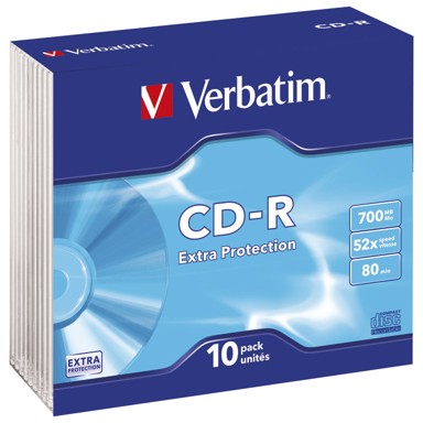 VERBATIM CD-R optički medij 700 MB / 80 min, 52x, Slim Extra Protection, pakiranje 10 kom, 43415