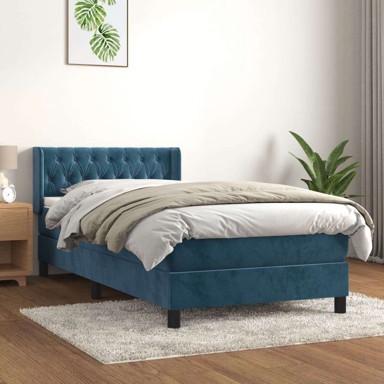 Box Spring krevet s madracem, tamnoplavi, 100x200 cm, baršun