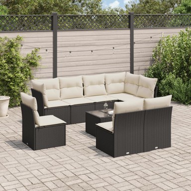 9-dijelni set vrtnih sofa s jastucima crni od poliratana