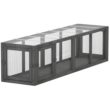 Drveni tunel za mačke s 3 vrata, proširivi, do 10 kg, 151,5 x 38,5 x 40 cm, sivi
