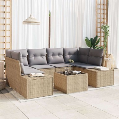 7-dijelni vrtni sofa set s jastučićima, poliratan bež