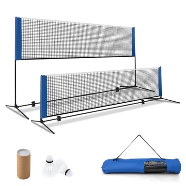 Mreža za badminton s postoljem, podesiva visina, 2 reketa i torba, 420 x 102 x 89-155 cm