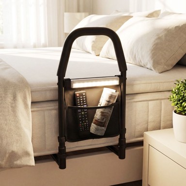 Sigurnosna ograda za krevet s LED senzorskim svjetlom, džepom i neklizajućom ručkom