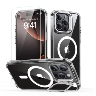 ESR Classic Hybrid Kickstand Halolock MagSafe + kaljeno staklo komplet za iPhone 16 Pro, prozirni